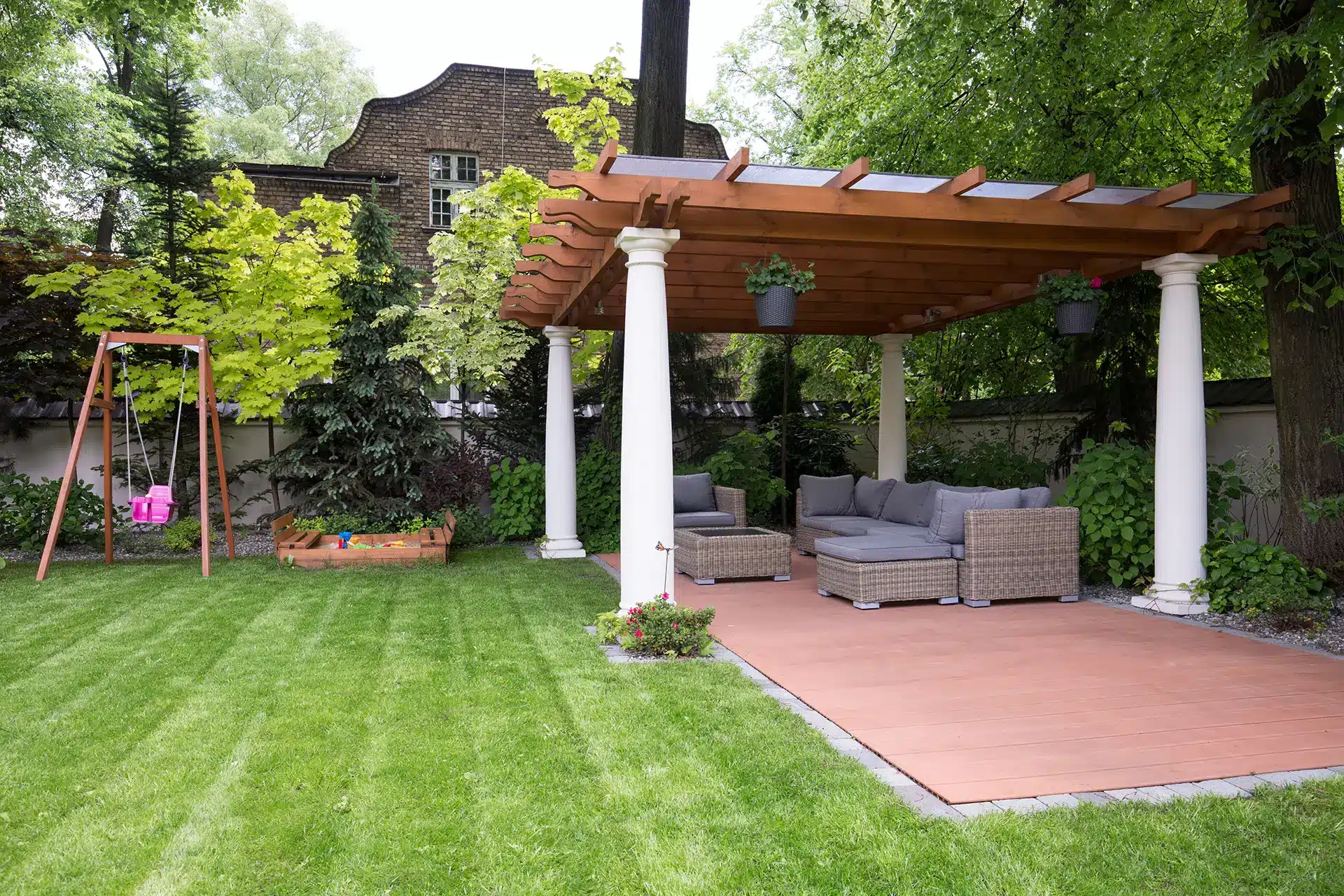 photo of a traditional pergola serving as a patio cover